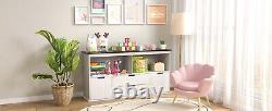 4-Drawer Kids Toys Storage Organizer Toddler Wooden Cabinet Open Display Shelves