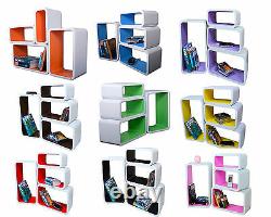 4 Piece Retro Floating Shelves Cube Bookcase Display Shelf Storage NEW COLOR UK