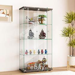 4 Shelf 2 Door Glass Display Cabinet 64H X 32L X 14W, Wine/Toy Display Rack