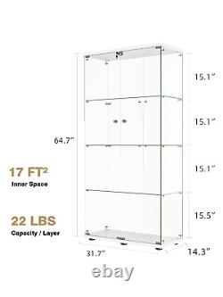 4 Shelf 2 Door Glass Display Cabinet 64H X 32L X 14W, Wine/Toy Display Rack