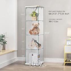 4 Shelf Glass Display Cabinet Glass Curio Cabinet Bookshelf Showcase with Lock