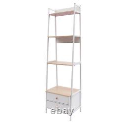 4-Shelf Ladder Bookcase 2Drawers Magazine Photo Display Storage Rack White