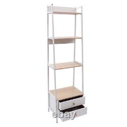 4-Shelf Ladder Bookcase 2Drawers Magazine Photo Display Storage Rack White