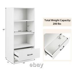 4-Tier Bookcase 48 Display Bookshelf Storage Organizer with Shelves & Drawer