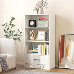 4-Tier Bookcase 48 Display Bookshelf Storage Organizer with Shelves & Drawer