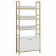 4 Tier Bookcase With Doors Cabinet Room Divider And Display Storage Shelf Decor
