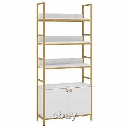 4 Tier Bookcase with Doors Cabinet Room Divider and Display Storage Shelf Decor