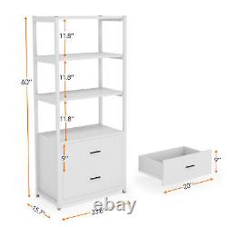 4-Tier Bookshelf Bookcase with 2 Drawers Home Office Storage Shelves Display