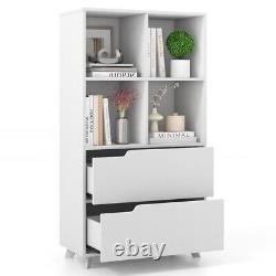 4-Tier Living Room Open Display Storage Bookcase With 2 Drawers & 4 Storage Cube