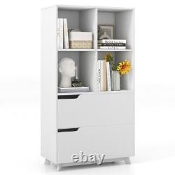 4-Tier Living Room Open Display Storage Bookcase With 2 Drawers & 4 Storage Cube