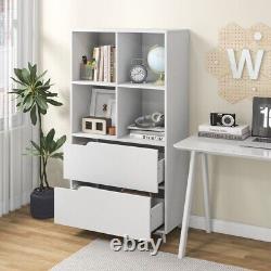 4-Tier Living Room Open Display Storage Bookcase With 2 Drawers & 4 Storage Cube