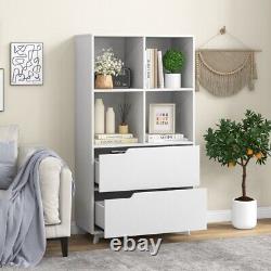 4-Tier Living Room Open Display Storage Bookcase With 2 Drawers & 4 Storage Cube