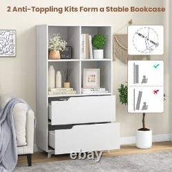 4-Tier Living Room Open Display Storage Bookcase With 2 Drawers & 4 Storage Cube