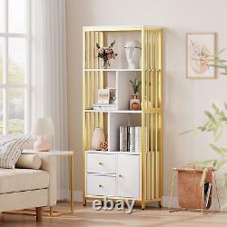 4 Tier Modern Bookcase with Drawers Tall Free Standing Bookshelves Display Rack