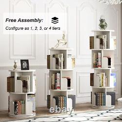 4-Tier Rotating Corner Bookshelf Open Display Storage Shelf Wood Bookcase White