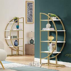 4-Tier Round Bookshelf Geometric Storage Bookcase Wooden Display Shelf