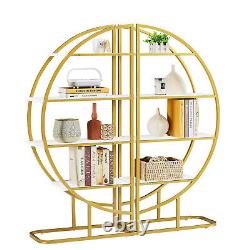 4-Tier Round Bookshelf Geometric Storage Bookcase Wooden Display Shelf