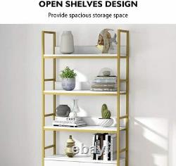 4-Tier White Etagere Standard Bookshelf with Storage Cabinet Display Shelf New