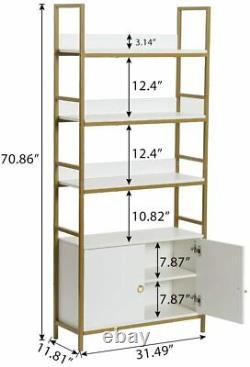 4-Tier White Etagere Standard Bookshelf with Storage Cabinet Display Shelf New