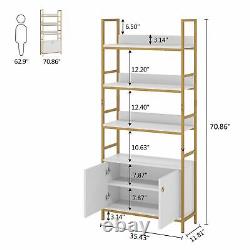 4Tier Shelf Design Display Shelf Etagere Standard Bookcase with 2 Cabinets Storage