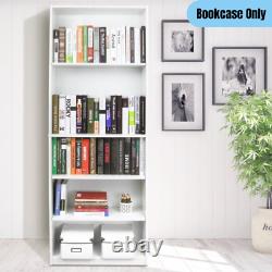 5-Shelf Bookcase Adjustable Storage Home Office Display Organizer Modern White