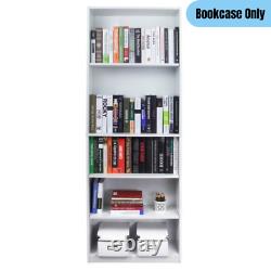 5-Shelf Bookcase Adjustable Storage Home Office Display Organizer Modern White