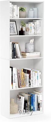 5 Shelf Bookcase Storage Adjustable Shelves Display Living Room Bedroom White US