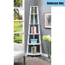 5-Shelf Corner Bookcase Space Saving Compact Home Office Display Storage White