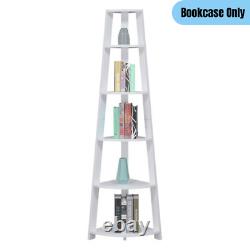 5-Shelf Corner Bookcase Space Saving Compact Home Office Display Storage White