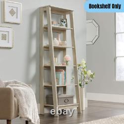 5-Shelf Ladder Bookcase Home Office Display Storage Rustic Farmhouse Off-White