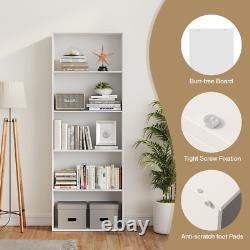 5-Shelf Storage Bookcase Modern Multi-Functional Display Cabinet Furniture White