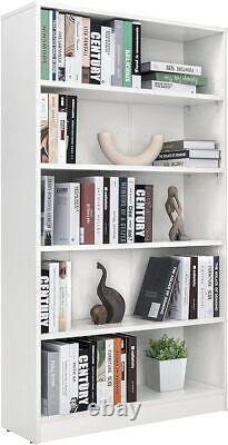 5-Shelf Wood Bookcase Freestanding Display Bookshelf Home Office School White US