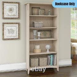 5-Tier Bookcase 3 Adjustable Shelves Cottage Coastal Display Storage Off-White