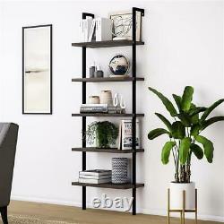 5-Tier Bookcase Bookshelf Leaning Wall Shelf Ladder Storage Display Furniture US