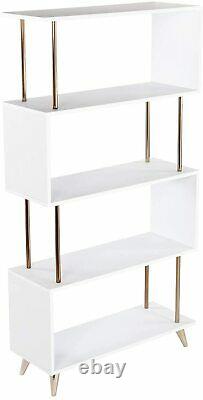 5-Tier Bookcase Zigzag Style Modern Chic Home Office Display Storage Shelf White