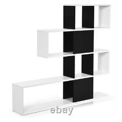 5-Tier Bookshelf Corner Ladder Bookcase Black & White Display Storage Rack Stand