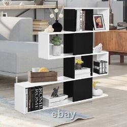 5-Tier Bookshelf Corner Ladder Bookcase Black & White Display Storage Rack Stand