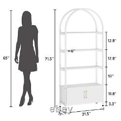 5-Tier Bookshelf Large Open Display Shelf Metal & Wood Bookcase Storage Cabinet