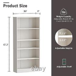 5-Tier Bookshelf, Wood Display Storage 5-Tier L31.1 x W11 x H67.3 White