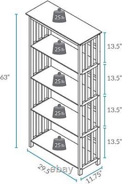 5-Tier Classic Solid Wood Bookcase Home Office Display Shelf Storage Rack White