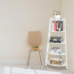 5 Tier Corner Shelf Stand Wood Display Storage Home Furniture White
