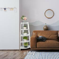 5 Tier Corner Shelf Stand Wood Display Storage Home Furniture White
