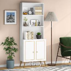 5-Tier Display Storage Book Shelves, Bookcase with Doors Cabinet Sideboard Cabinet