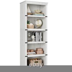 5 Tier Farmhouse Book Shelf with Storage Open Display Bookshelves for Home