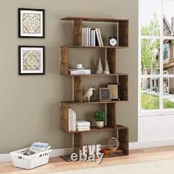 5-Tier Geometric Bookcase, Wooden S Shaped Storage Bookcase Bookshelf, Display B