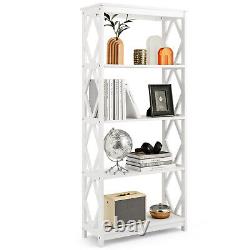5-Tier Open Bookshelf Bookcase Standing Casual Home Storage Display Rack White