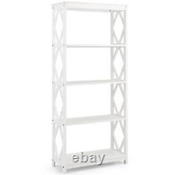 5-Tier Open Bookshelf Bookcase Standing Casual Home Storage Display Rack White