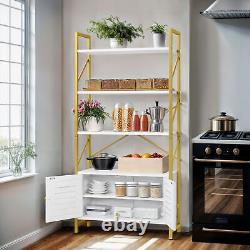 5 Tier Rustic Bookshelf White Bookcase Home Display Rack Storage Cabinet Doors