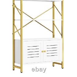 5 Tier Rustic Bookshelf White Bookcase Home Display Rack Storage Cabinet Doors