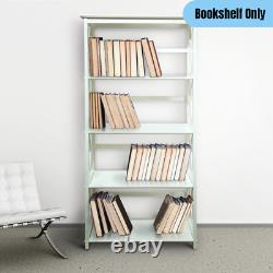 5-Tier Solid Wood Bookcase Storage Display Shelf Organizer Rack X-Design White